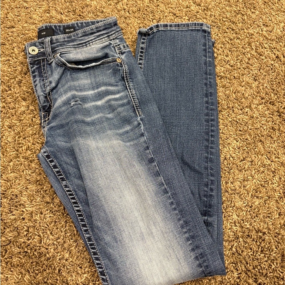BKE Blue Skinny Jeans with Vintage Distressed Look